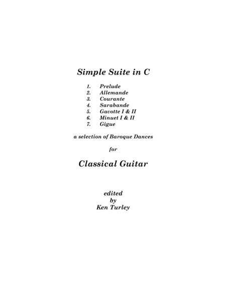 Classical Guitar Simple Suite In C Baroque Dances Sheet Music