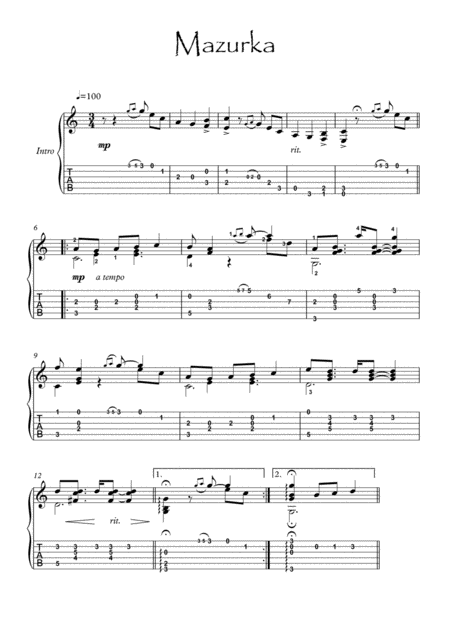 Classical Guitar Solo Mazurka Sheet Music