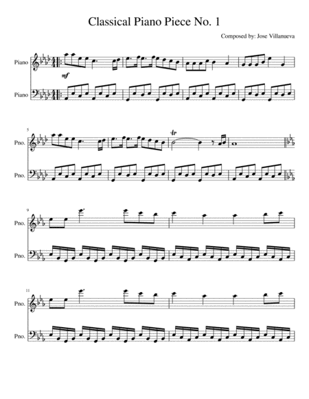 Classical Piano Piece No 1 Sheet Music