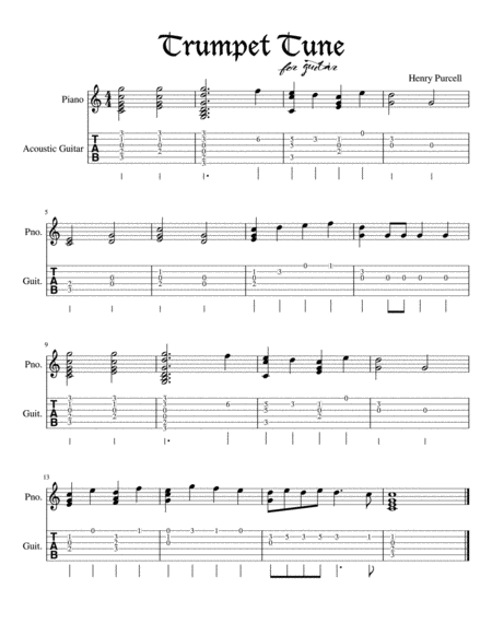 Free Sheet Music Classical Wedding Music Trumpet Tune For Guitar By Henry Purcell