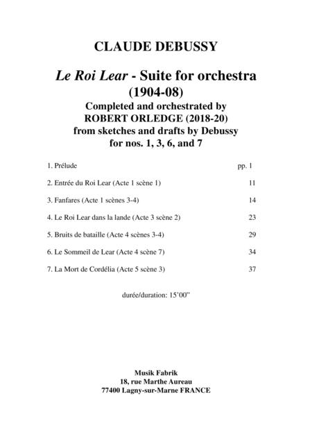 Claude Debussy Le Roi Lear Suite For Orchestra Score Only Sheet Music