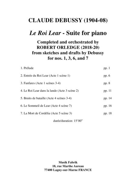 Claude Debussy Le Roi Lear Suite For Piano Sheet Music