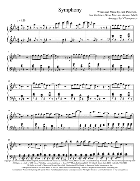 Free Sheet Music Clean Bandit Symphony Intermediate Piano