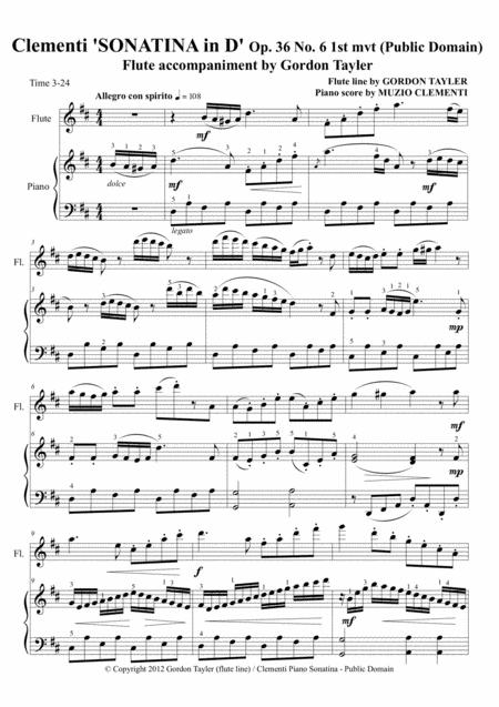 Free Sheet Music Clementi Sonatina In D Added Flute Part