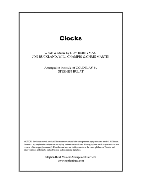 Clocks Coldplay Lead Sheet Key Of D Sheet Music