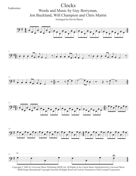 Free Sheet Music Clocks Euphonium