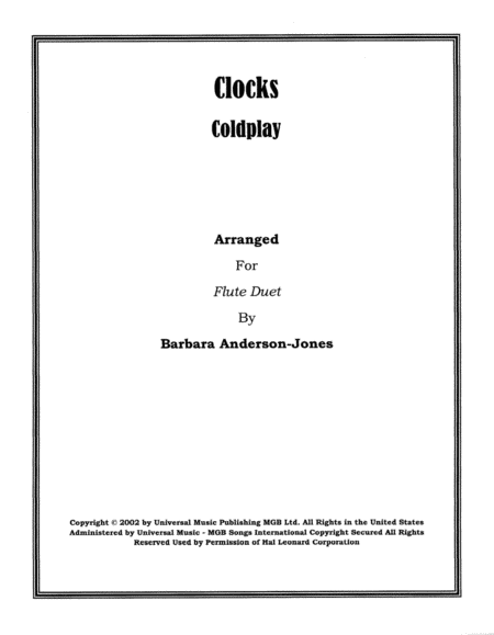 Free Sheet Music Clocks Flute Duet