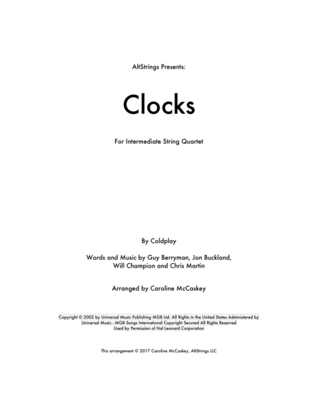 Clocks String Quartet Sheet Music