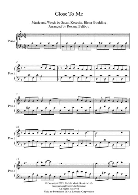 Close To Me F Major By Ellie Goulding Diplo Swae Lee Piano Sheet Music