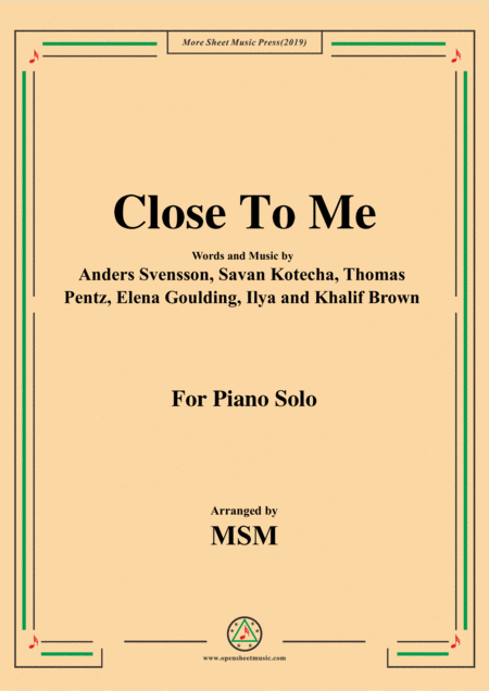 Free Sheet Music Close To Me For Piano Solo