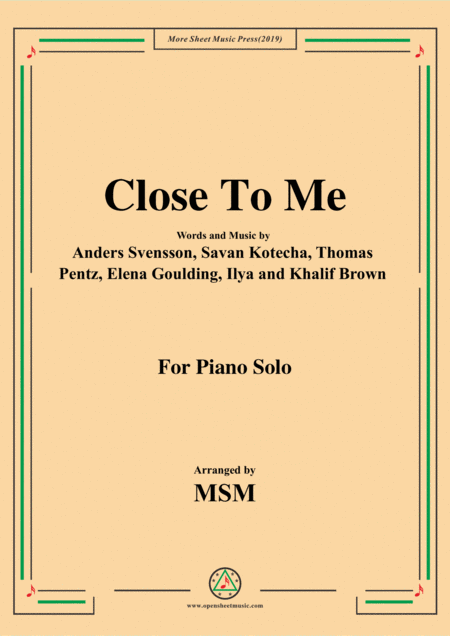 Close To Me For Piano Solo Sheet Music