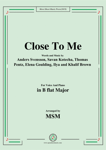 Close To Me In B Flat Major For Voice And Piano Sheet Music