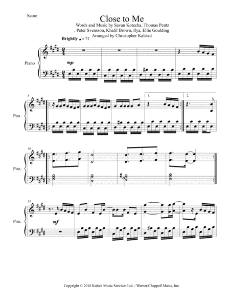 Close To Me Piano Solo Sheet Music