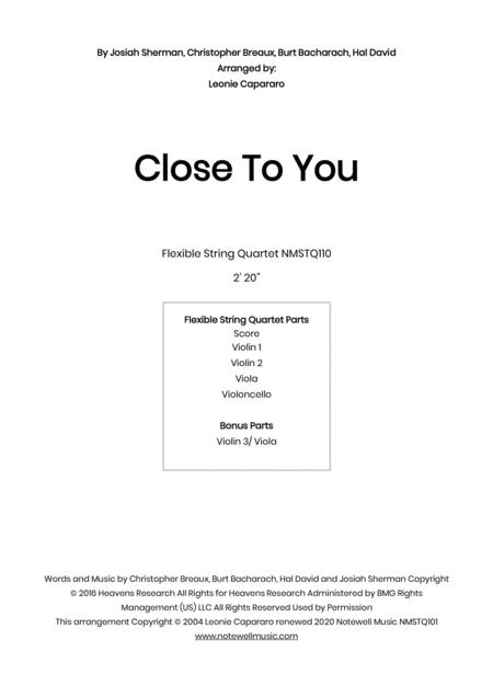 Close To You String Quartet Sheet Music