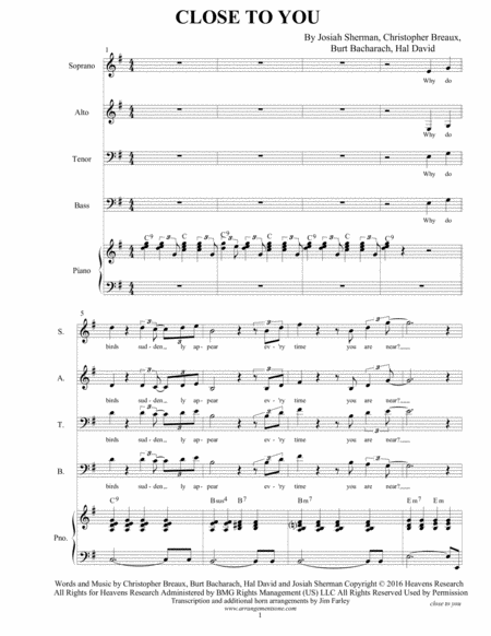 Close To You Sheet Music