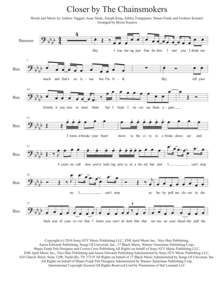 Free Sheet Music Closer Bassoon Play Along