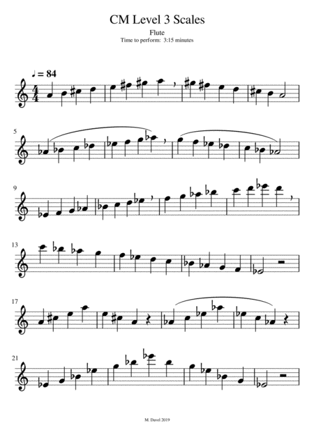 Free Sheet Music Cm Flute Scales Level 3