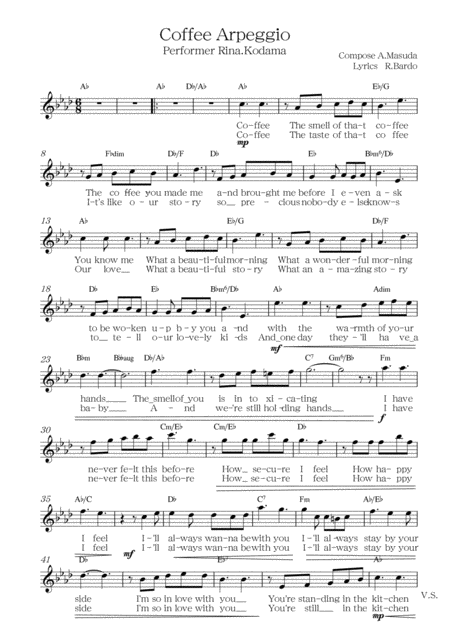 Free Sheet Music Coffee Arpeggio Song By Yoko Stellar