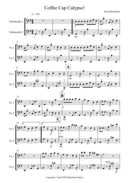 Free Sheet Music Coffee Cup Calypso For Cello Duet