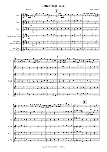 Coffee Shop Polka For Flute Quartet Sheet Music