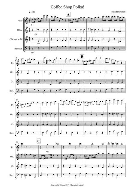 Coffee Shop Polka For Wind Quartet Sheet Music