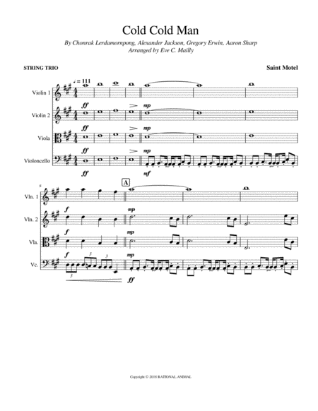 Cold Cold Man Saint Motel String Trio Sheet Music