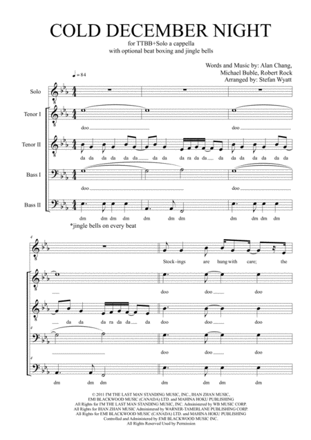 Cold December Night For Ttbb Solo A Cappella Sheet Music