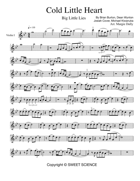 Cold Little Heart Big Little Lies Theme For String Quartet Sheet Music