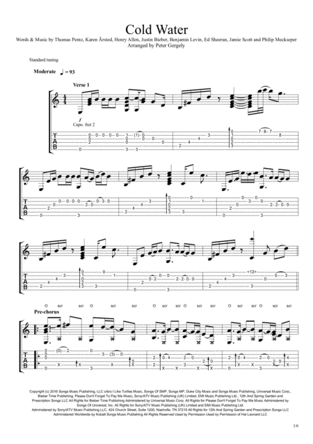 Cold Water Fingerstyle Guitar Sheet Music