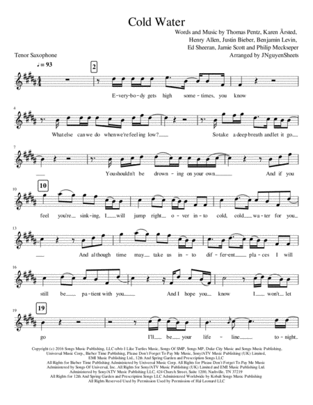 Cold Water Tenor Sax Sheet Music