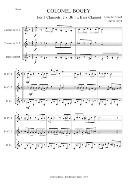 Colonel Bogey For Clarinet Trio Sheet Music