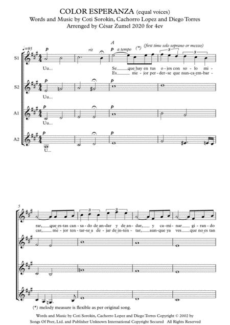 Free Sheet Music Color Esperanza Ssaa 4 Equal Voices
