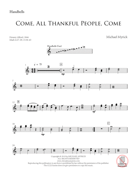 Free Sheet Music Come All Thankful People Come Handbells