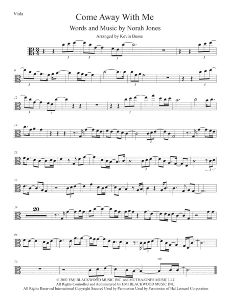 Come Away With Me Original Key Viola Sheet Music