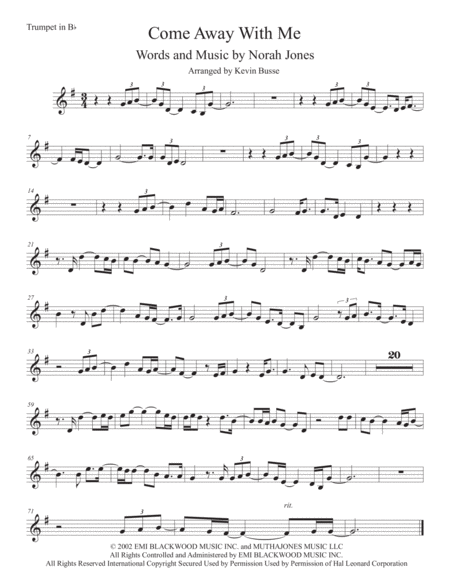 Come Away With Me Trumpet Sheet Music