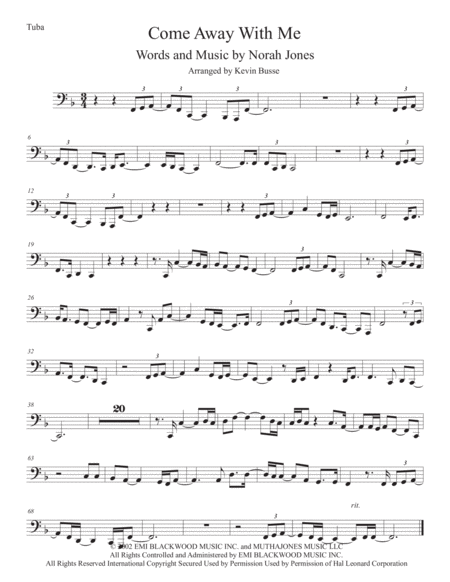 Free Sheet Music Come Away With Me Tuba