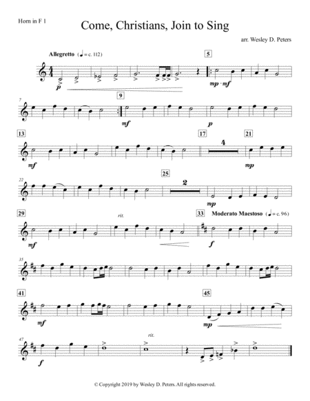 Free Sheet Music Come Christians Join To Sing Horn Quartet