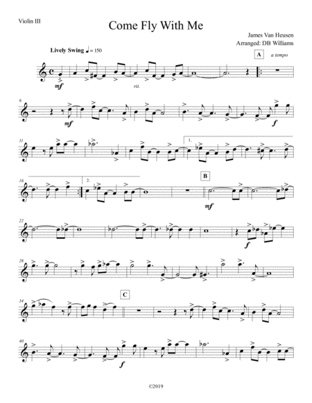 Come Fly With Me Violin 3 Sheet Music