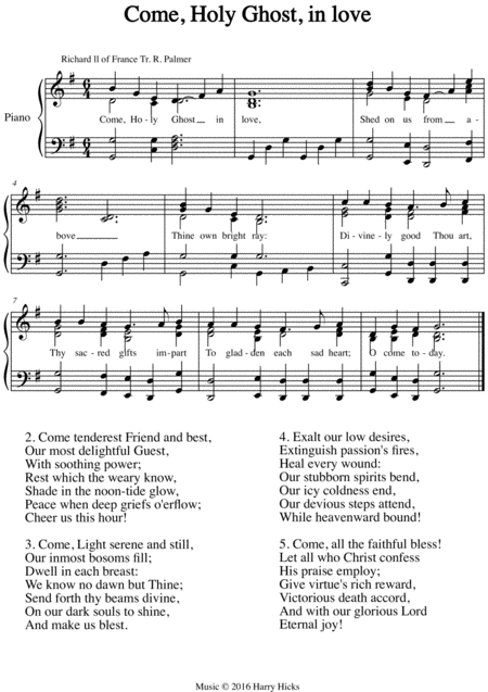 Free Sheet Music Come Holy Ghost In Love A New Tune To A Wonderful Old Hymn