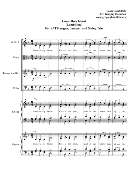 Come Holy Ghost Lambillotte Hymn Concertante Version Ii Sheet Music