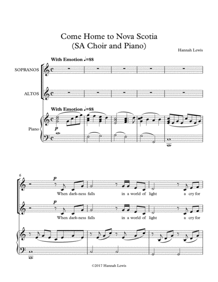 Free Sheet Music Come Home To Nova Scotia Sa Choir And Piano