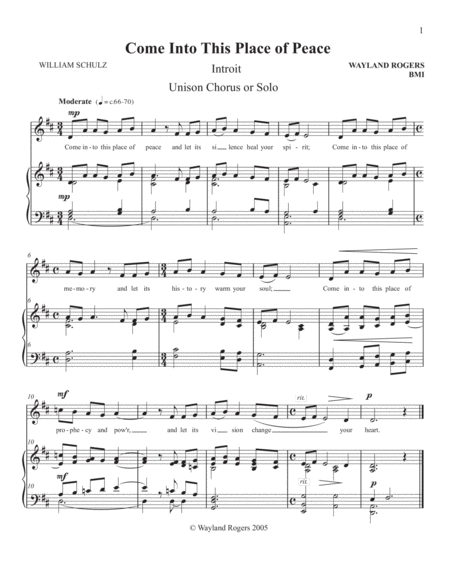 Come Into This Place Of Peace Sheet Music