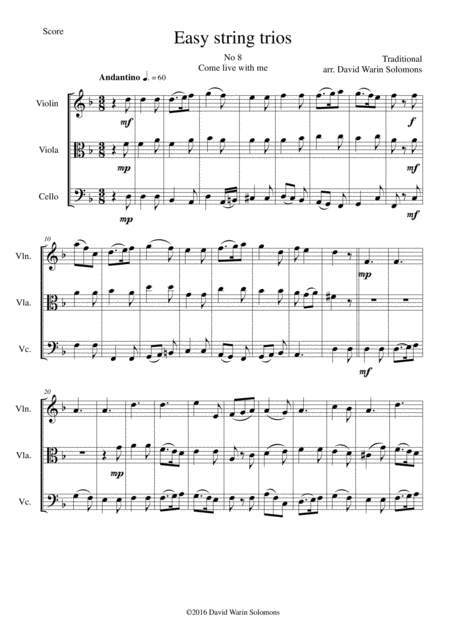 Come Live With Me For String Trio Sheet Music