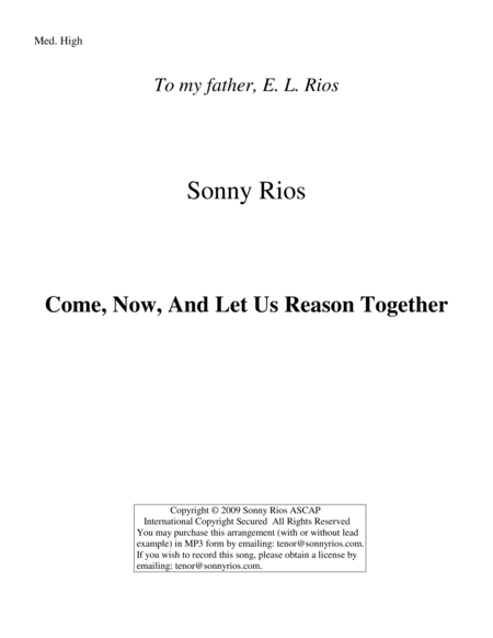 Come Now And Let Us Reason Together Sheet Music