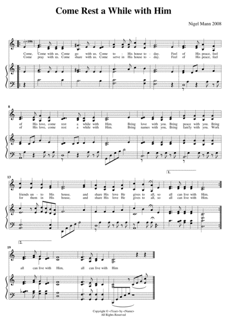 Come Rest A While With Him By N Mann Sheet Music