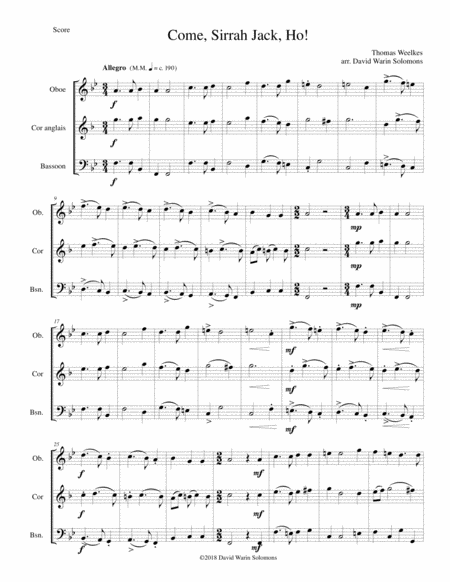 Come Sirrah Jack Ho For Double Reed Trio Oboe Cor Anglais Bassoon Sheet Music