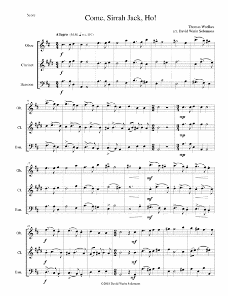 Free Sheet Music Come Sirrah Jack Ho For Wind Trio Oboe Clarinet Bassoon