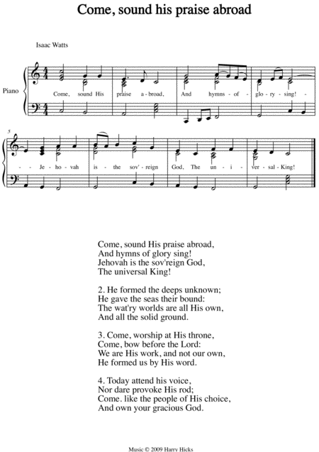 Come Sound His Praise Abroad A New Tune To A Wonderful Isaac Watts Hymn Sheet Music