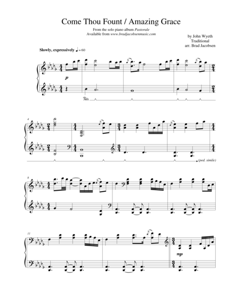 Come Thou Fount Amazing Grace By Brad Jacobsen Sheet Music