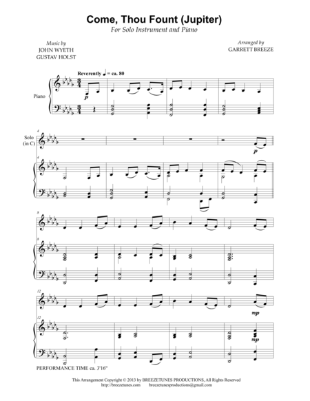 Free Sheet Music Come Thou Fount Jupiter